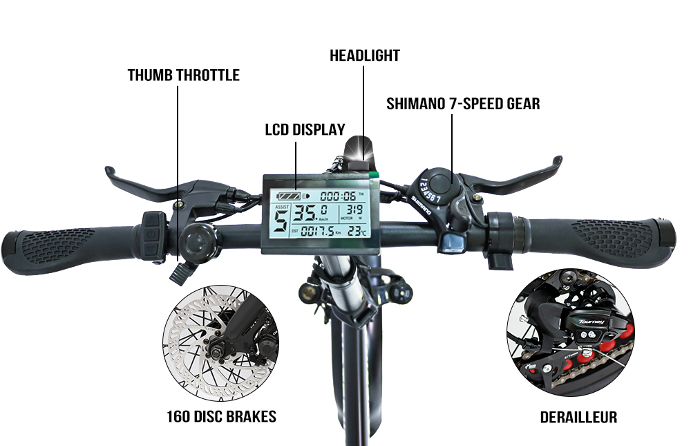 HOTEBIKE Bicicleta Elétrica Dobrável Mini – 48V 500W, Bateria Samsung 14,4Ah, Pneus Largos 20, Suspensão Total - Bicicleta Elétrica com Pneus Largos - 6