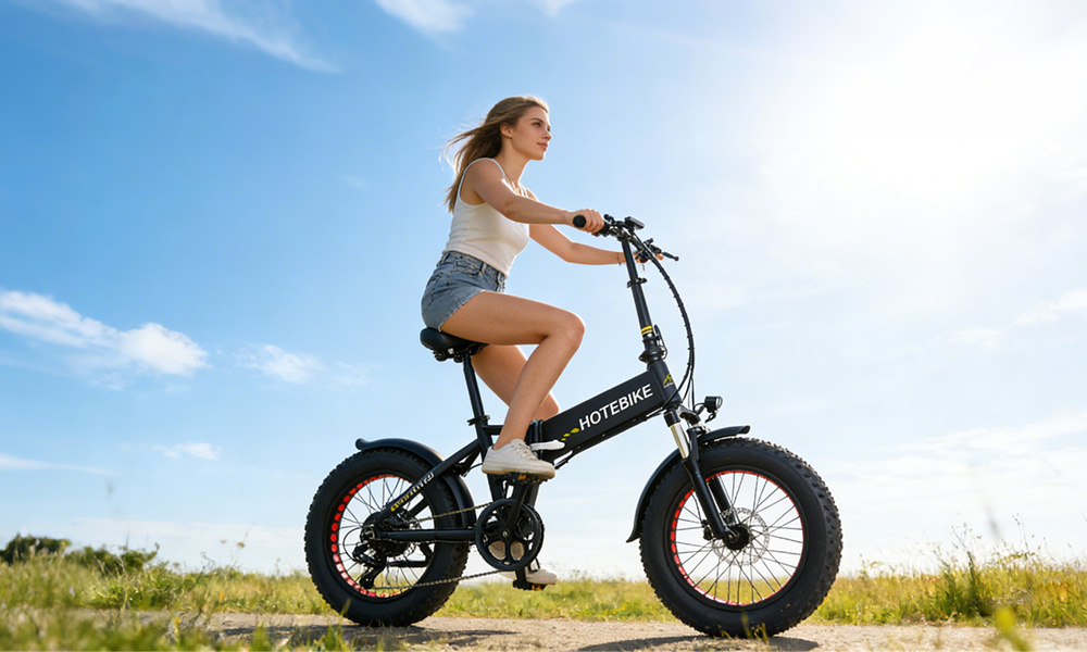 HOTEBIKE Bicicleta Elétrica Dobrável Mini – 48V 500W, Bateria Samsung 14,4Ah, Pneus Largos 20, Suspensão Total - Bicicleta Elétrica com Pneus Largos - 1