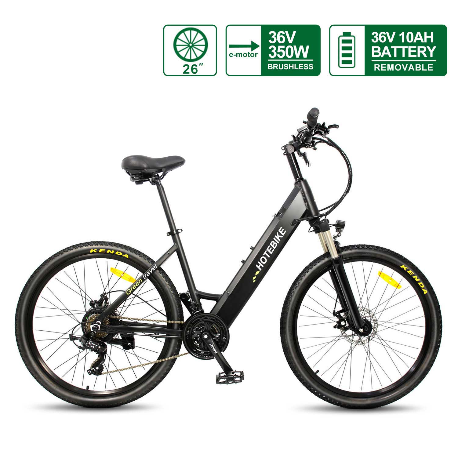 HOTEBIKE 36V 350W Bicicleta Elétrica Urbana para Adultos 26 – Leve com Bateria Oculta Removível